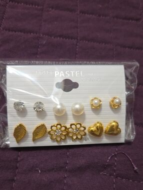 Pastels Gold, White and Clear Pearl & Crystal Earring Set - Women Jewelry